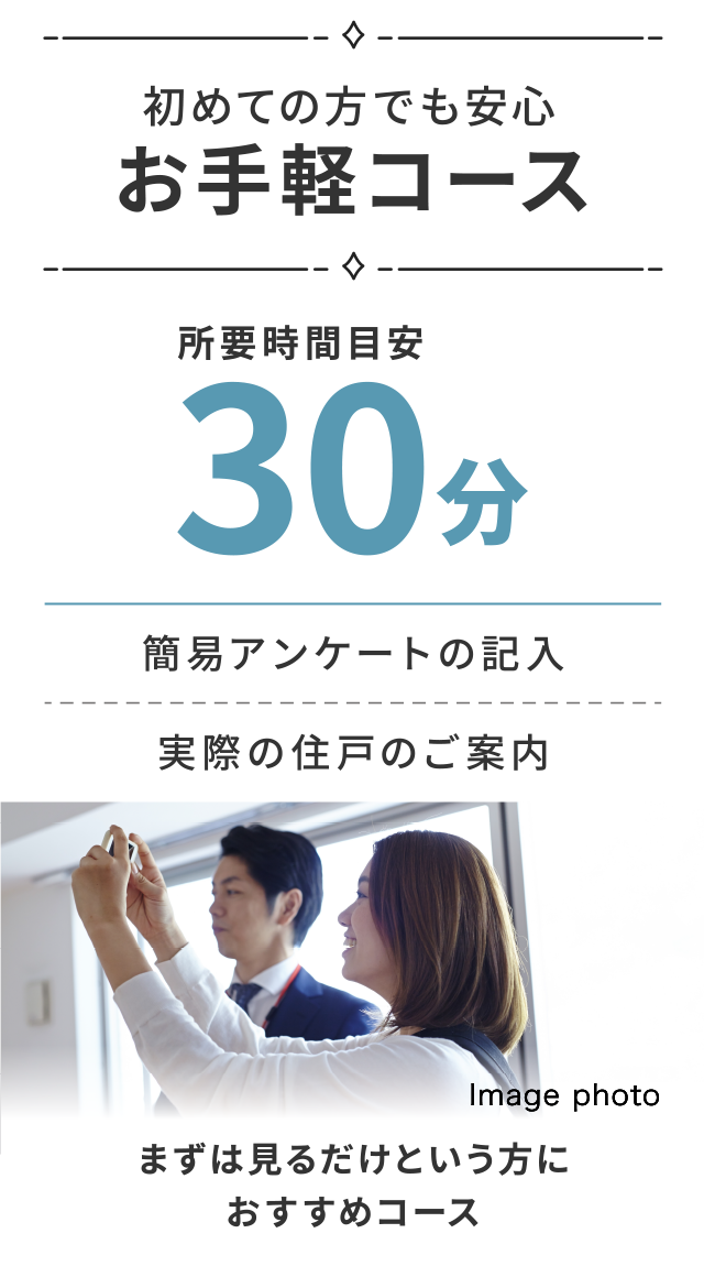初めての方でも安心 お手軽コース
所要時間目安30分
まずは見るだけという方におすすめコース